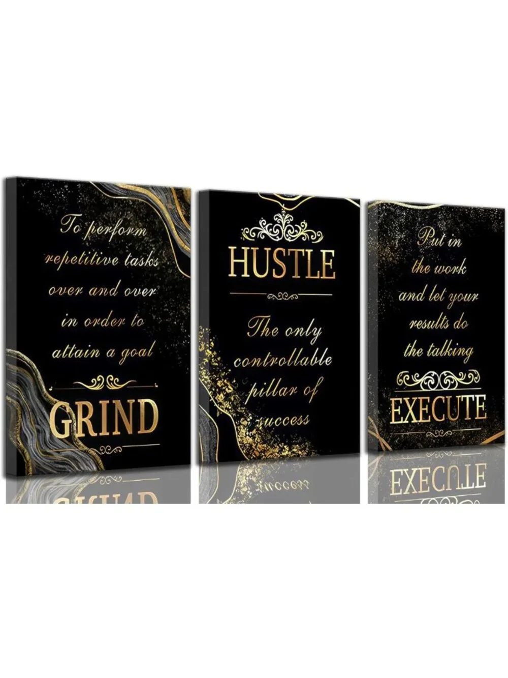 Set of 3 Black & Gold Inspirational Canvas Wall Art for Office Decor